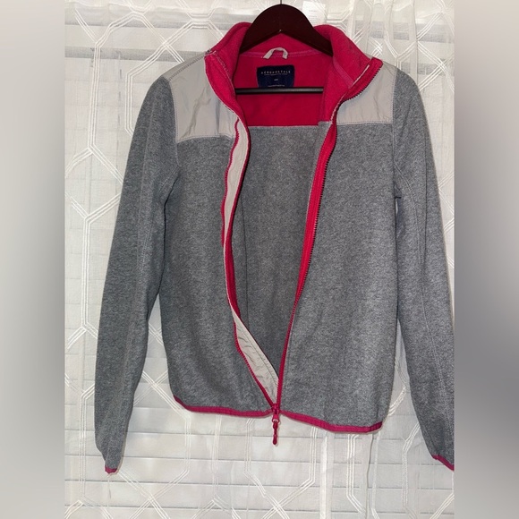 Aeropostale Women’s Medium Grey/Pink Fleece Jacket Y2K Cozy - Picture 3 of 5